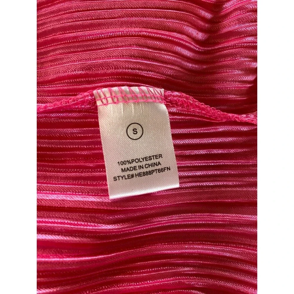 Fashion Nova 2pc Pants Top Sz S Pink Ribbed Long Sleeve Button Down V-Neck Sheer - Picture 12 of 16